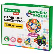 BRAUBERG KIDS Магнитный конструктор MAGNETIC BLOCKS, 100 деталей, 2 колесные базы, карусель,